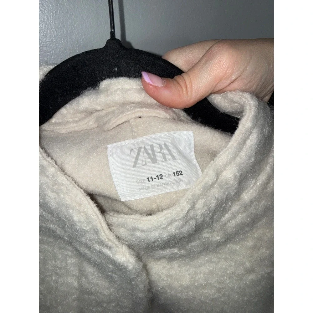 Zara Boucle Bomber Jacket Kids 11-12 Cream Excellent Mock‎ Neck Textured Coat